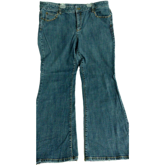 Michael Kors Women's Bootcut Jeans Size 16 Rivet Trim Fold Pocket Denim - Picture 1 of 9
